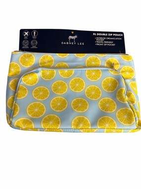 Dabney Lee XL Double Zip Pouch Lemon Pattern Cosmetic Travel Bag